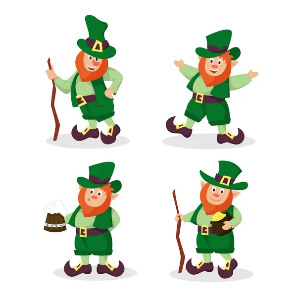Set of red-haired Leprechauns for St.Patricks Day design — Stock Vector