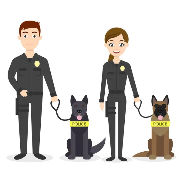 Vector characters: two young police officers man and woman — Stock Vector