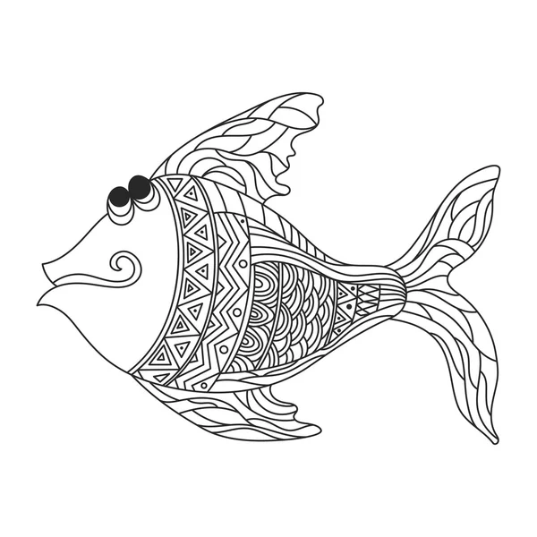 เวกเตอร์สีเดียววาดด้วยมือ zentagle ภาพประกอบของปลาที่น่ารัก . — ภาพเวกเตอร์สต็อก