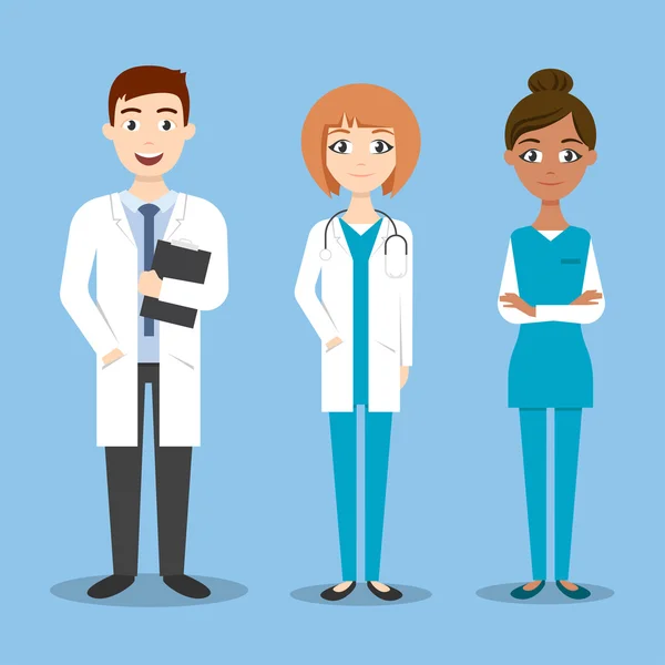 Vektör karakter: doktor ve hemşire, tıbbi iş arkadaşları.