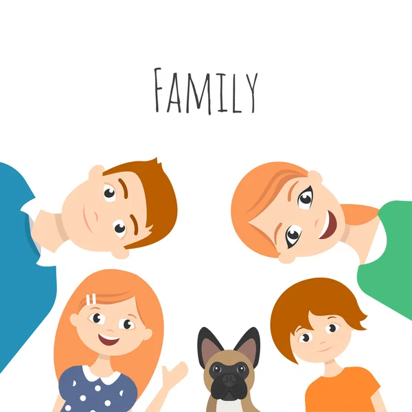 Portrait de famille : maman, papa, fils, fille et chien de famille-bouledogue français — Image vectorielle