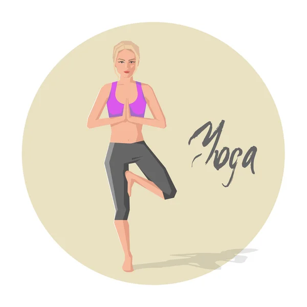 Ilustración de una mujer caucásica practicando yoga — Archivo Imágenes Vectoriales