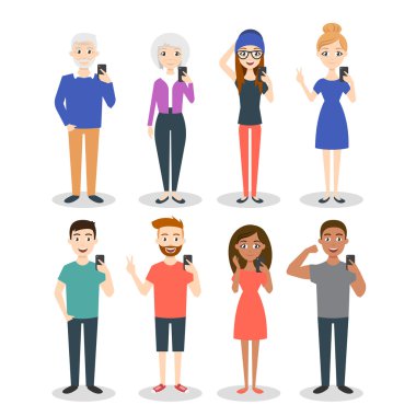 Selfie yapma insanların vektör çizim.