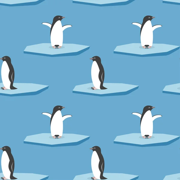 Άνευ ραφής διάνυσμα μοτίβο με πιγκουΐνους στέκεται στυλιζαρισμένη παγετώνα — Διανυσματικό Αρχείο