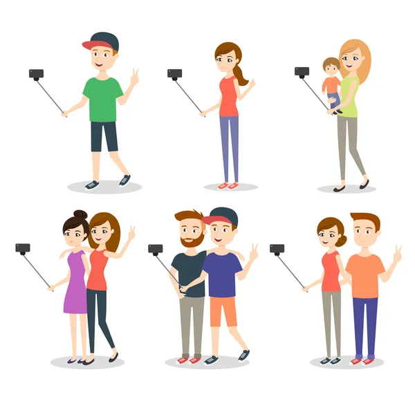 Vektorové ilustrace z lidí dělat selfie. — Stockový vektor