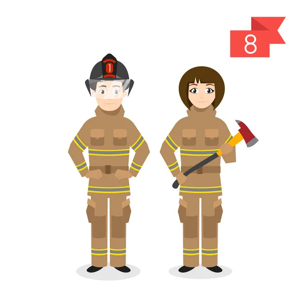 专业特点 ︰ 男人和女人。消防员. — 图库矢量图片