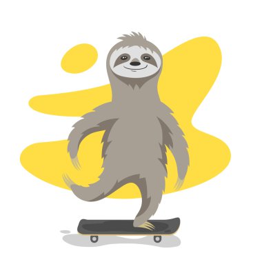 Vector illustration of happy cute sloth on skateboard clipart