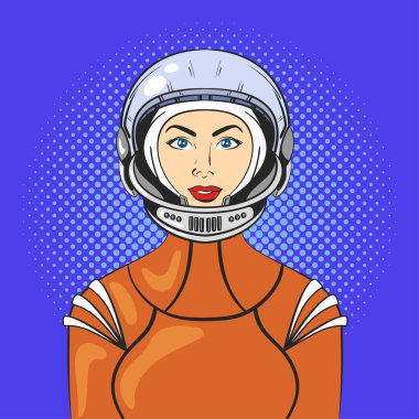 Astronot kask pop art güzel genç kadın Vektör illüstrasyon