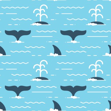 Vektör dikişsiz desen su üzerinde balina yüzgeçleri ile. Balina pr