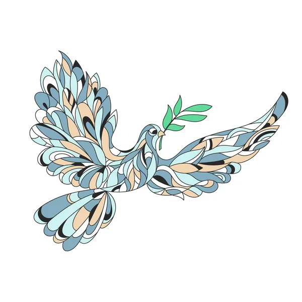 Векторна рука намальована ілюстрація мирного голуба з оливковою гілкою . — стоковий вектор