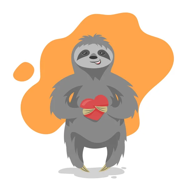 Illustration vectorielle d'aimer paresseux mignon heureux avec le cœur — Image vectorielle