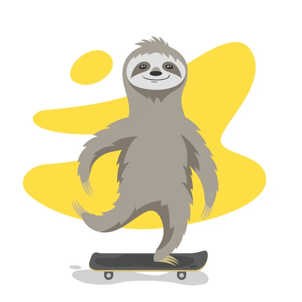 Ilustração vetorial de feliz preguiça bonito no skate — Vetor de Stock