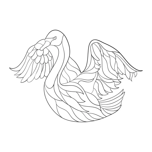 Vector monocromo dibujado a mano zentagle ilustración de cisne . — Vector de stock
