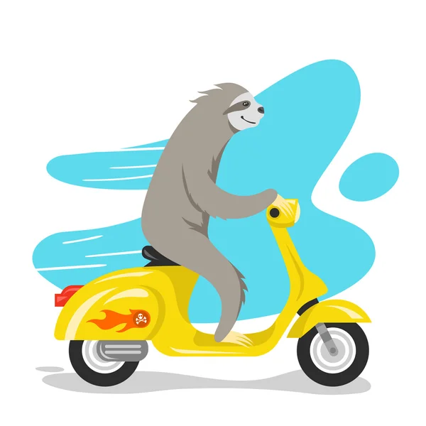 Vektorová ilustrace šťastného roztomilého lenochodového jízdy na skútru. — Stockový vektor