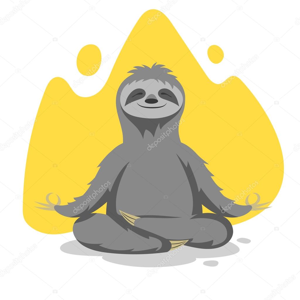 Vector illustration of happy cute sloth practicing yoga exercises. Vector print for t-shirt or poster design.