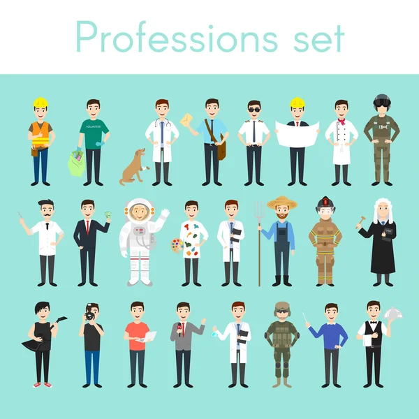 Conjunto vectorial de diferentes profesiones de hombre colorido . — Vector de stock