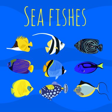 Sea exotic ocean tropical colorful fishes. clipart