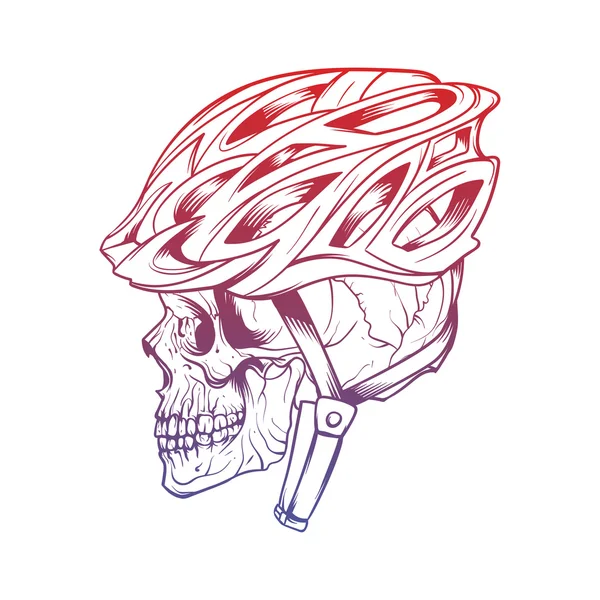 Vector illustration of stylized skull wearing a cyclist helmet. — Stock Vector