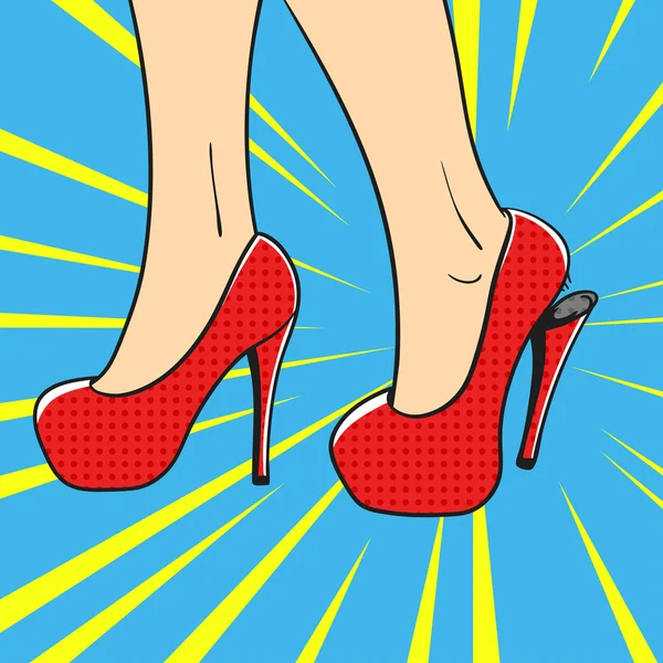 Vector mão desenhada pop arte ilustração de uma mulher elegante sapatos — Vetor de Stock