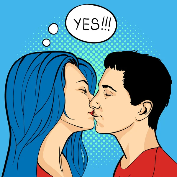 Illustrazione vettoriale della coppia di baci Pop Art . — Vettoriale Stock