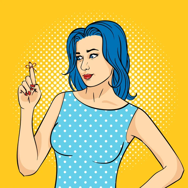 Illustration einer jungen Frau mit der Erinnerungsschnur am Finger — Stockvektor