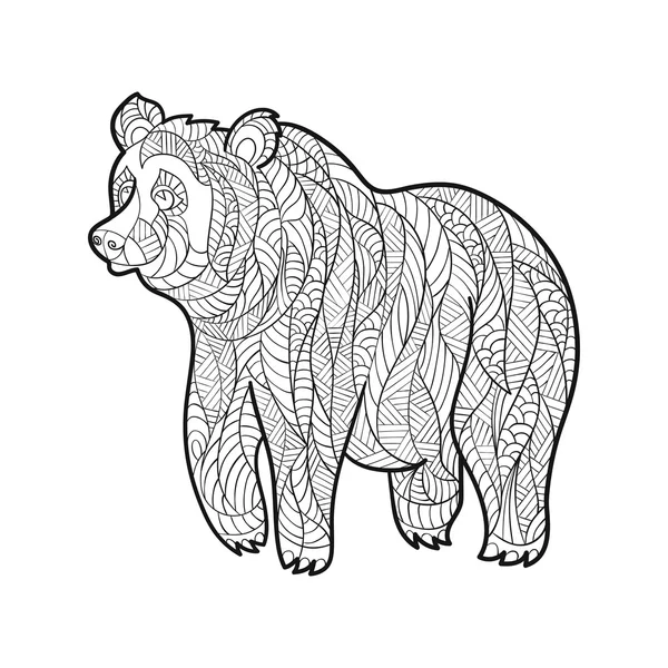 Vetor monocromático mão desenhada zentagle ilustração de urso . — Vetor de Stock