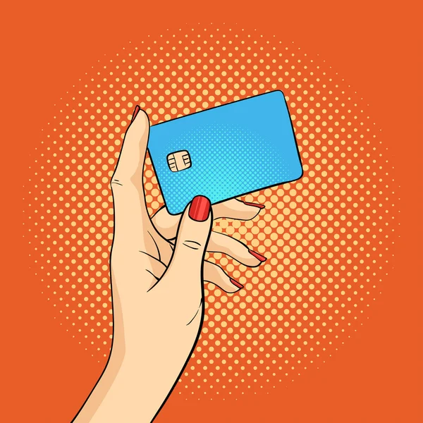 Vector hand getekende popart illustratie van hand holding creditcard — Stockvector