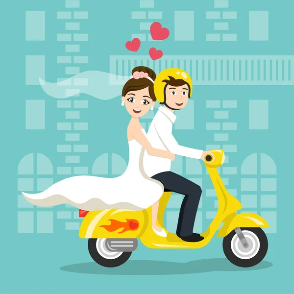 Vektor ilustrasi pengantin baru yang bahagia muda pengantin pria dan wanita - Stok Vektor