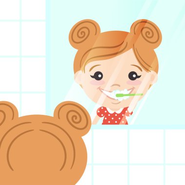 Mutlu sevimli kız dişlerini temizleme Vektör illüstrasyon  