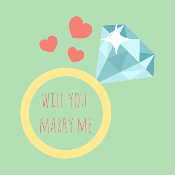 Ilustración vectorial del anillo de bodas con diamante y las palabras - ¿Quieres casarte conmigo en él? . — Vector de stock