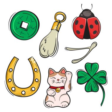 Lucky Charms, semboller ve Talismans vektör kümesi.  