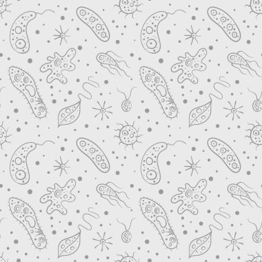 Vector seamless pattern with bacteria virus icons.   clipart
