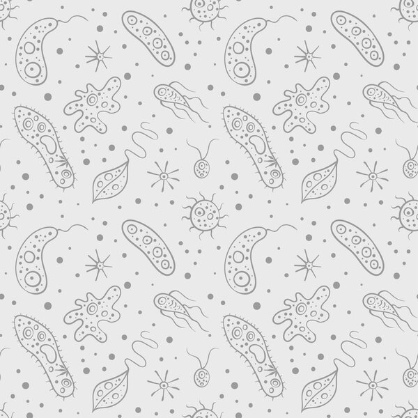 Vector seamless pattern with bacteria virus icons.  