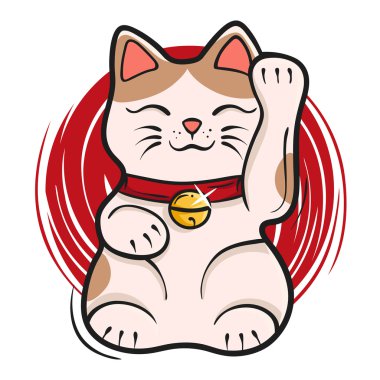 Maneki neko vektör Illustration. Japon şanslı kedi servet  