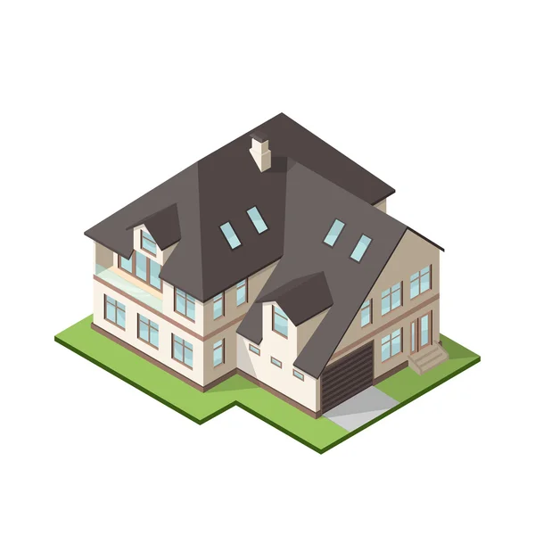 Vektor-Illustration des isometrischen großen privaten Häuschens oder Hauses — Stockvektor