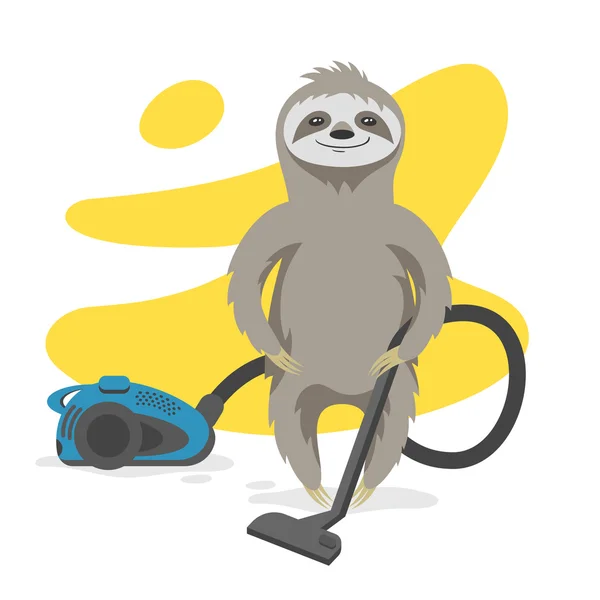 Векторна ілюстрація щасливого милого лінивця, який робить прибирання — стоковий вектор