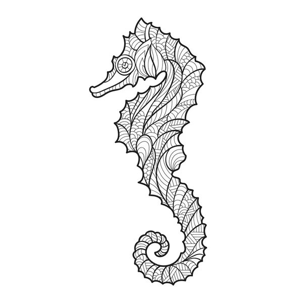 Vector monochrome hand drawn zentagle illustration of sea horse. Vector Graphics