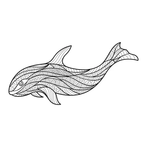 Vector monochroom hand getekend zentagle illustratie van de walvis. — Stockvector