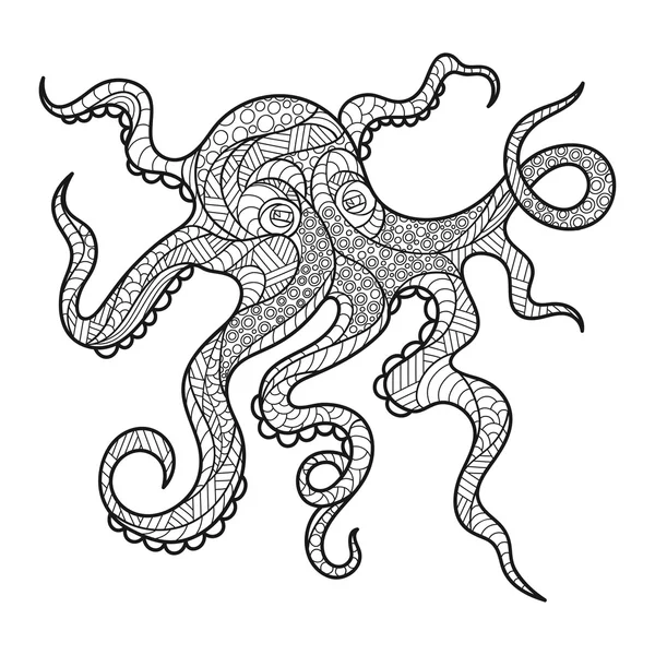 Векторный монохромный рисунок осьминога вручную . — стоковый вектор