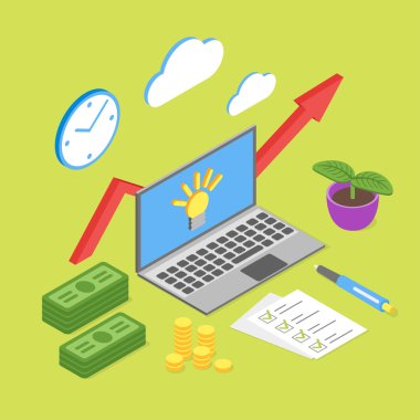 İş büyümesi veya çevrimiçi iş için vektör isometrik kavramı.