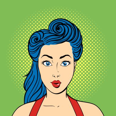 Vektör pop art kadın yüz şaşırttı. Retro tarzı.