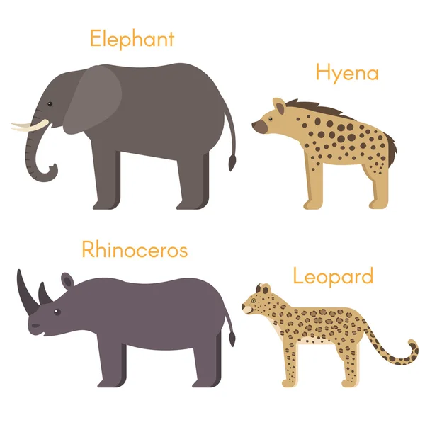 Illustration vectorielle des animaux : éléphant, hyène, rhinocéros — Image vectorielle