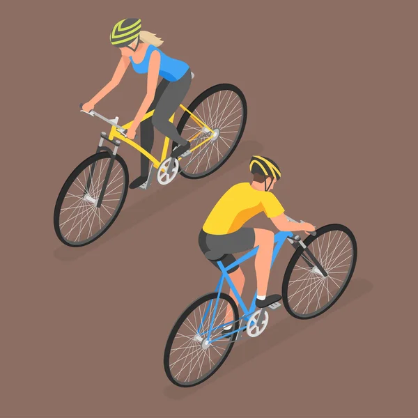 La gente isométrica monta en bicicleta . — Vector de stock