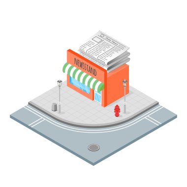 Isometric vector illustration of newsstand.  clipart