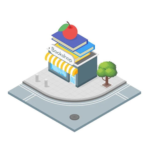 Isometric 3d vector illustration of book shop. — Stock Vector