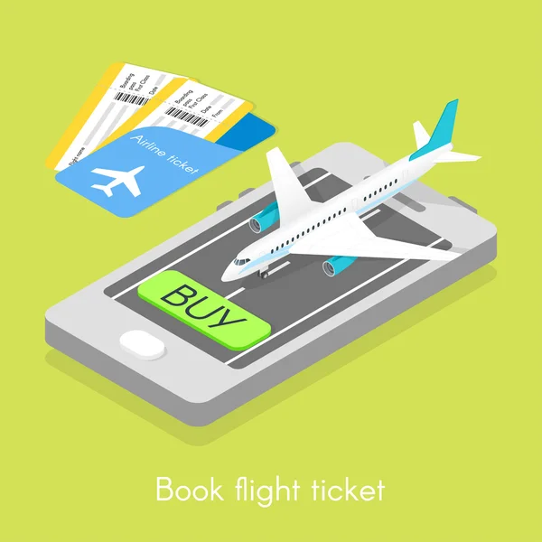 Bilhetes de voo isométricos de compra online . — Vetor de Stock