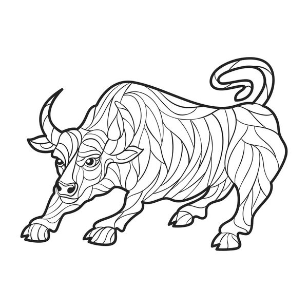 Vektoru monochromatická ručně tažené ilustrace Bull. — Stockový vektor