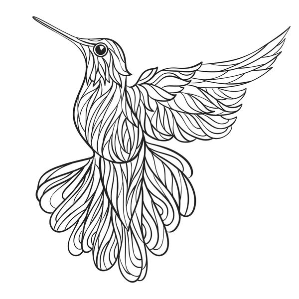 Illustration vectorielle monochrome dessinée à la main de colibri . — Image vectorielle