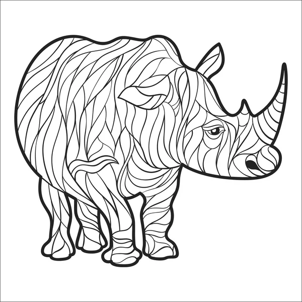 Vektor-fekete-fehér kézzel rajzolt ábrán Rhino. — Stock Vector