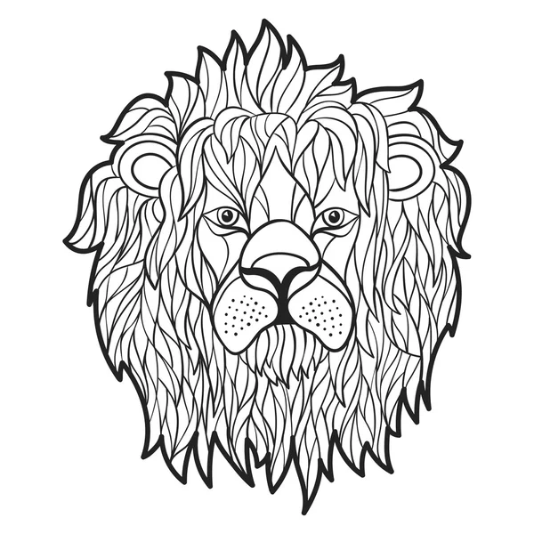 Illustration vectorielle monochrome dessinée à la main du visage de lion . — Image vectorielle